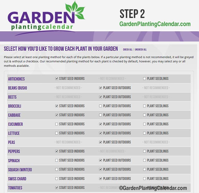 GardenPlantingCalendar.com Step 1 - Select How You Want to Grow the Plants